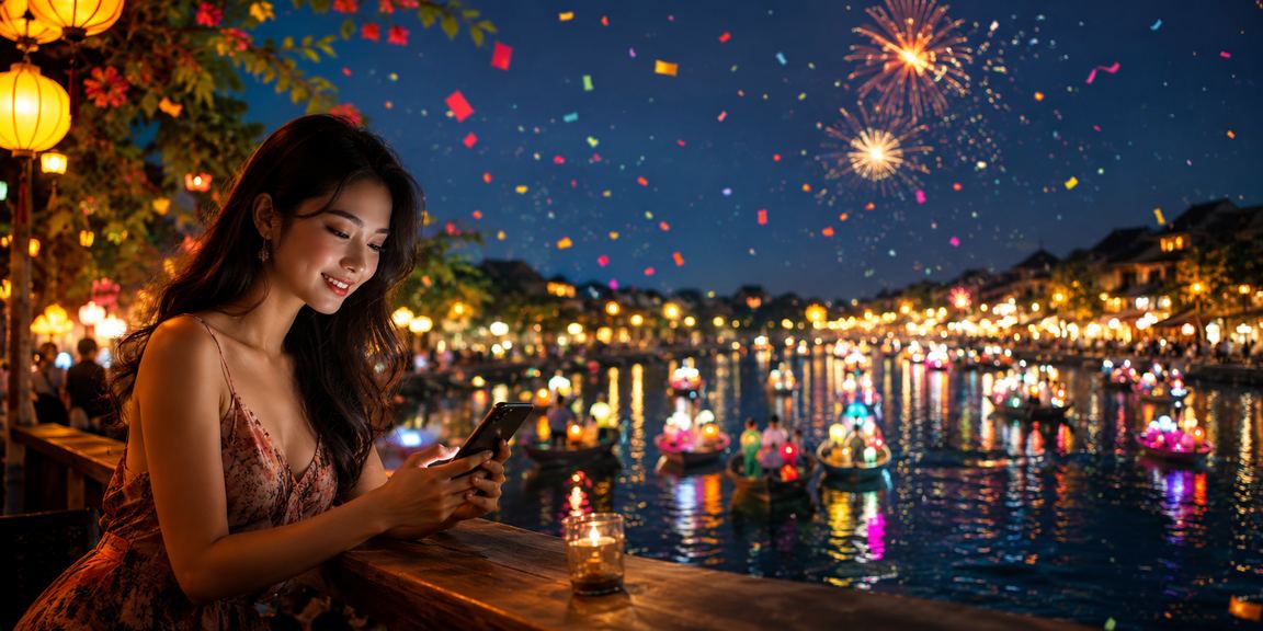 Khung cảnh casino và giải trí mobile tại Hội An ban đêm